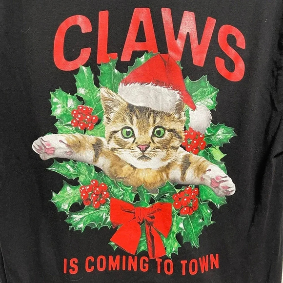 Men's Holiday T-Shirt "Claws is Coming to Town" Size Small - Picture 2 of 4